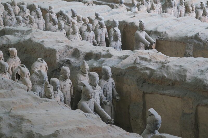 rock, travel, nature, water, tourism, stone, tourist, ancient, sculpture, statue, archaeology, terracotta, terracotta army, terracotta warriors, xi'an, xian, china, asia, gray travel, gray rock, gray army, gray stone